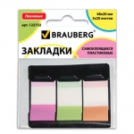 Закладки BRAUBERG НЕОНОВЫЕ пластиковые, 48х20 мм, 3 цвета х 20л., в диспенсере (122732)